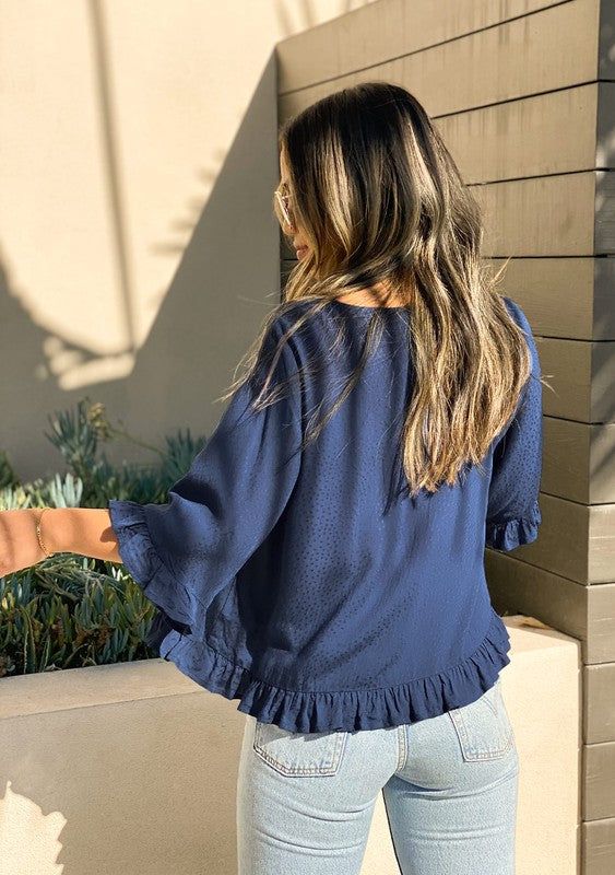 Key to my Heart Navy Cropped Blouse