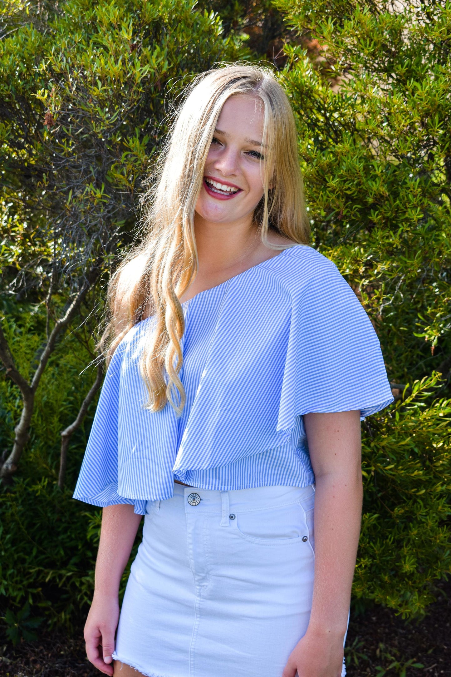 Lovely and Blue Ruffled Crop Top